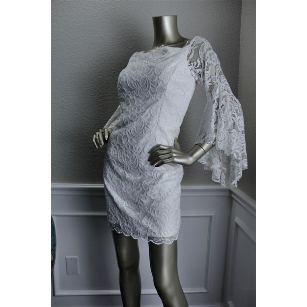 Milly White Lace Long Sleeve Mini Dress